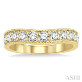 1 ctw Curved Center Milgrain Border Round Cut Diamond Wedding Band in 14K Yellow Gold